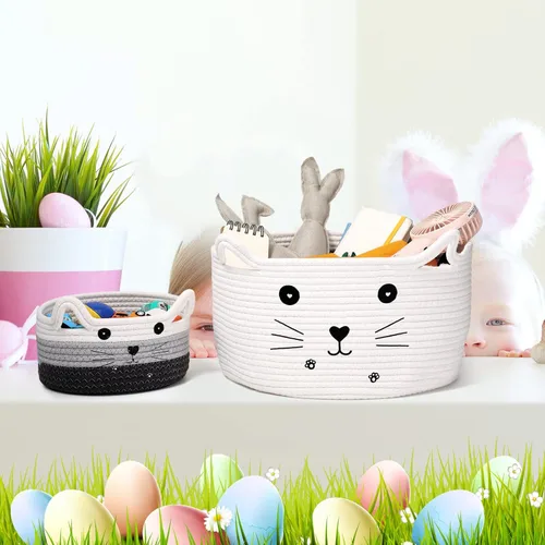 Miniatura 5 de Zopeal Cesta de almacenamiento tejida para gatos, organizador tejido con orejas, juguete decorativo de Navidad para mascotas, bonita canasta