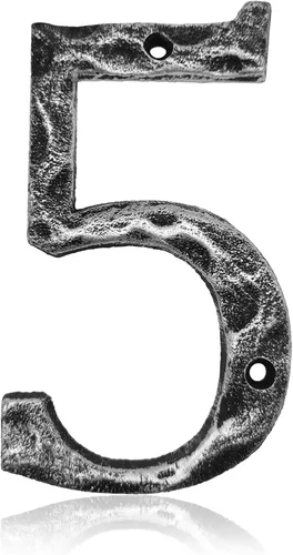 Miniatura 16 de Números de casa de 5.5 pulgadas, número único de dirección de metal de hierro fundido para puerta exterior o delantera, acabado plateado antiguo