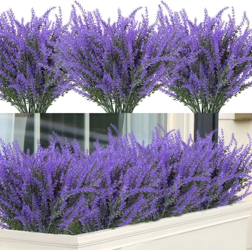 Miniatura 13 de Ouddy Decor 24 Manojos de Flores Artificiales de Lavanda Falsas Plantas de Plástico para Hogar Boda Cocina Jardín Patio Caja de Ventana Mesa