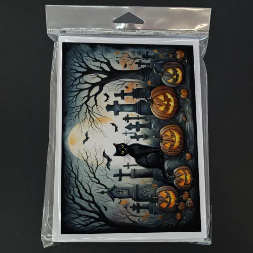 Miniatura 3 de Caroline's Treasures DAC2223GCA7P - Tarjetas de felicitación y sobres de Halloween espeluznantes de gato negro, paquete de 8 tarjetas en blanco