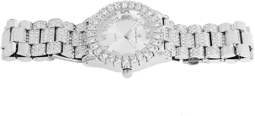 Miniatura 6 de Reloj de mujer con bisel grande de rocas, esfera de color con números romanos, totalmente cubierto en cristales - ST10327LA