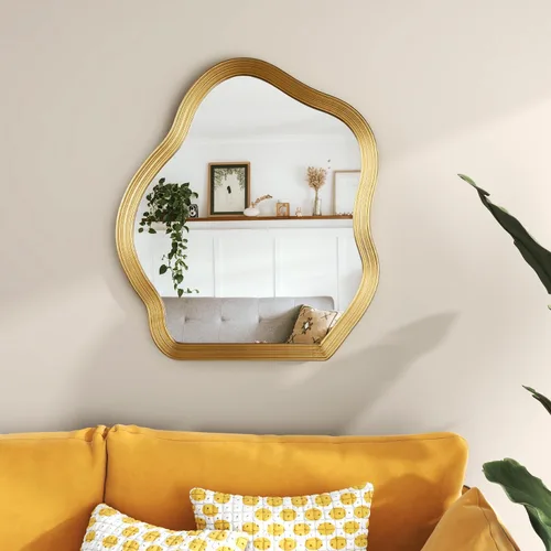 Miniatura 8 de SHYFOY Espejo de pared dorado antiguo, espejo decorativo asimétrico para decoración de pared, espejos ornamentados grandes irregulares para sala