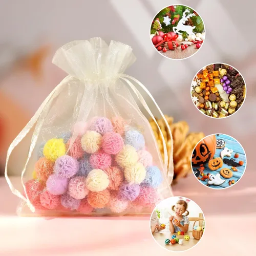Miniatura 4 de Hopttreely 100 bolsas de organza, 4''x4.72'' bolsitas de organza de satén amarillo pastel con cordón para favores de boda y fiesta, bolsa de regalo