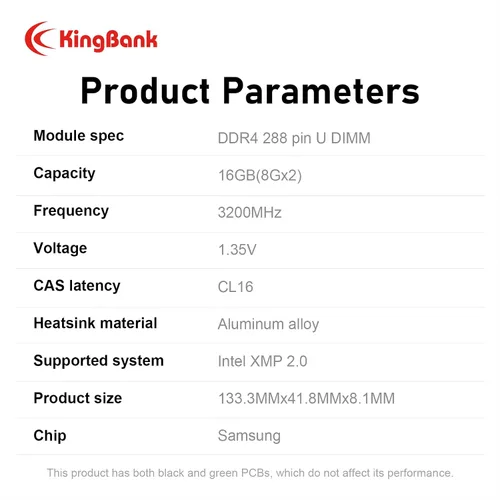 Miniatura 6 de KingBank Memoria RAM de computadora de escritorio RGB DDR4 16 GB (2 x 8 GB) 3200 MHz 1.35 V CL16 XMP2.0 Overclocking con disipador de calor