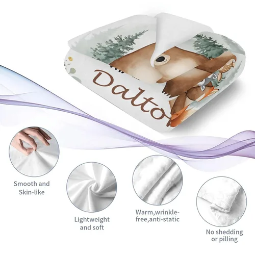 Miniatura 5 de Manta personalizada de vellón para niños con nombre, manta de bebé personalizada con animales del bosque, para cama, regalo de cumpleaños, baby