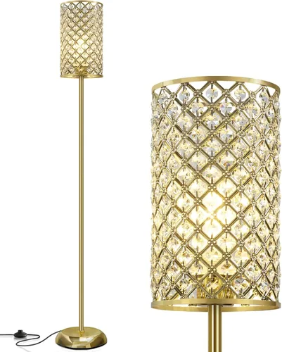 GyroVu Lámpara de Pie Dorada, Elegante Lámpara de Pie de Cristal Moderna Lámpara de Pie con Interruptor de Pie de Encendido/Apagado, Iluminación de