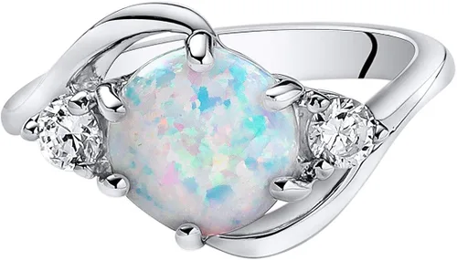 Miniatura 3 de Anillo de ópalo creado, plata esterlina con 3 gemas, 1.75 quilates, tamaños 5 a 9.