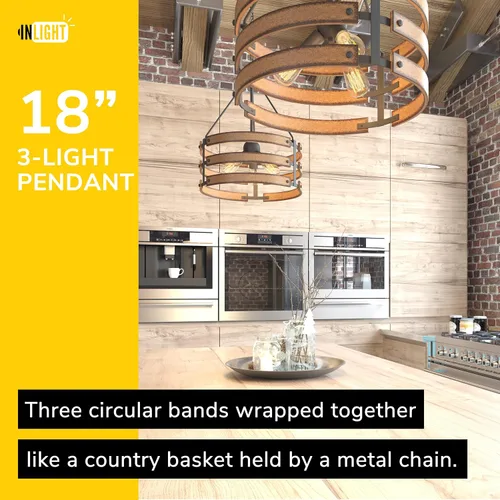 Miniatura 9 de Inlight IN-0335-3-WD - Colgante de 3 luces de diseño rústico e industrial de 18 pulgadas para isla de cocina, acabado de madera envejecida negra
