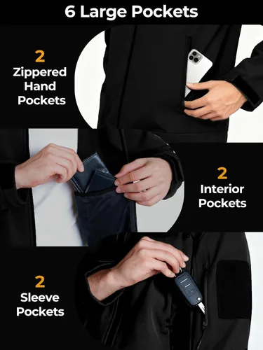 Miniatura 5 de Chaqueta impermeable de softshell para hombre, resistente al viento con forro polar para invierno con capucha, ligera y cálida