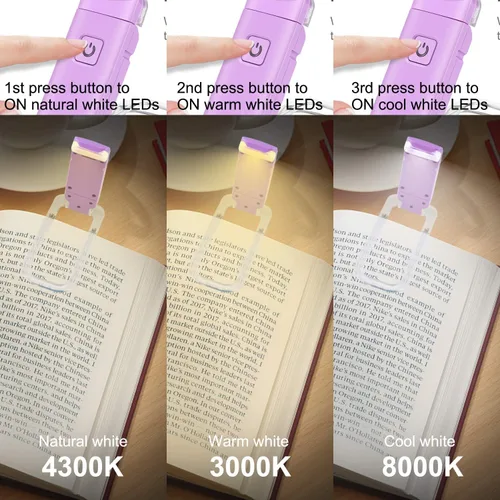 Miniatura 4 de HONWELL Luz de libro recargable, luces LED de lectura con clip para niños que leen en la cama, 3 niveles de brillo, luz de marcador regulable