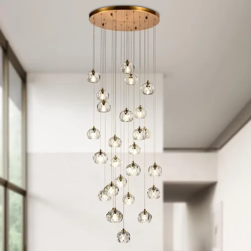 Miniatura 9 de Lámpara colgante de cristal de prisma de 3 luces, moderna lámpara colgante de cristal ahumado de 9 W, iluminación colgante de techo redondo triple