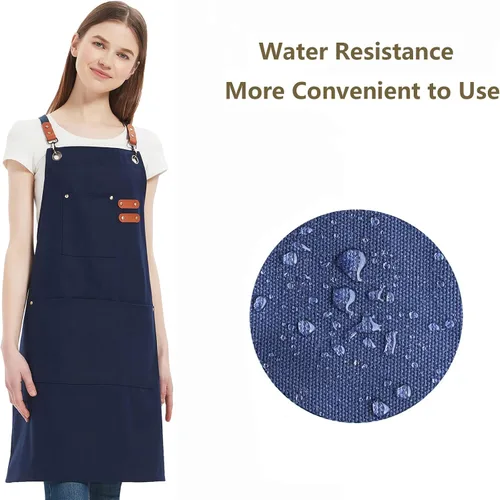 Miniatura 2 de AFUN Delantales de chef para mujeres y hombres con bolsillos grandes, delantal de trabajo repelente al agua de lona de algodón, talla M a XXL
