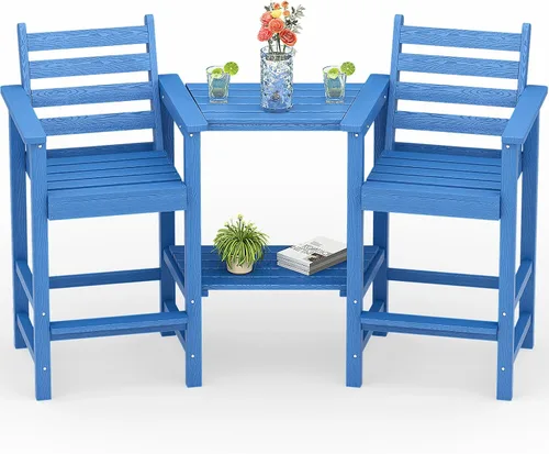 Miniatura 11 de PLUUV Juego de 2 sillas Adirondack altas, sillas Adirondack de altura de barra para balcón de polietileno HDPE resistente a todo clima con bandejas