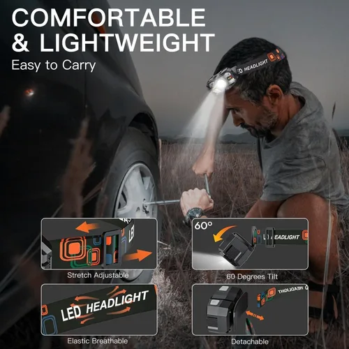 Miniatura 4 de KunHe Paquete de 10 faros delanteros LED recargables con sensor de movimiento, 10 modos para equipo de campamento al aire libre, senderismo, pesca