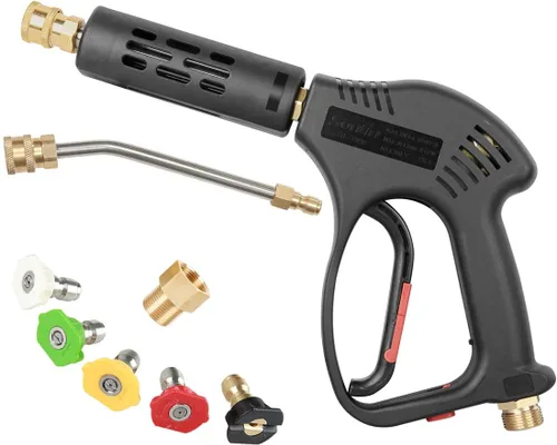 Pistola corta para lavadora a presión, 5 puntas de boquilla, varilla curva de extensión de 7 pulgadas, accesorio M22, reemplazo de agua fría y