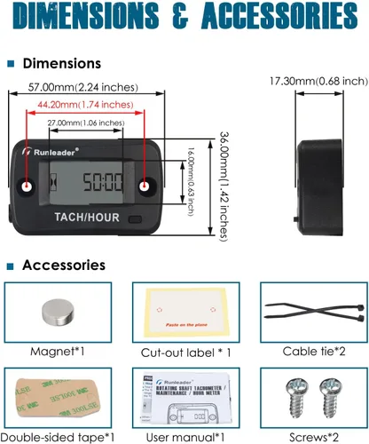 Miniatura 8 de Runleader RL-HM019C - Medidor magnético de pastilla/hora para eje giratorio, recordatorio de mantenimiento LCD impermeable IP68 para lavadora a