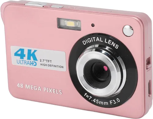 Cámara digital, cámaras 4K para fotografía, cámara compacta con zoom digital 8X, pantalla grande 2.7, cámara de vlogging 4K para fotografía de Rosado