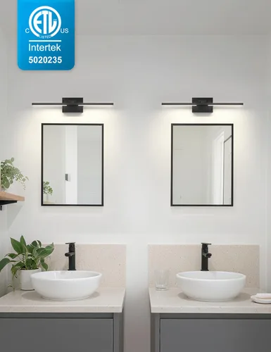 Miniatura 8 de NIORSUN Lámpara de baño moderna de 24 pulgadas, 24 W, 5CCT, regulable, luces LED negras sobre espejo, luces de tocador para baño, espejo de baño