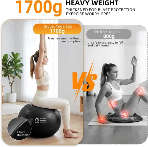 Miniatura 3 de Gruper Pelota de yoga, pelota de ejercicio antideslizante extra gruesa para entrenamiento, yoga, embarazo, 4 tamaños de silla anti estallido