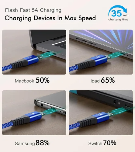 Miniatura 5 de sweguard Cable de carga USB C a USB C de 100 W [3.3 pies, paquete de 2] iPhone 17 Cable de carga para iPhone 17 16 15 Pro Max Plus, MacBook, iPad