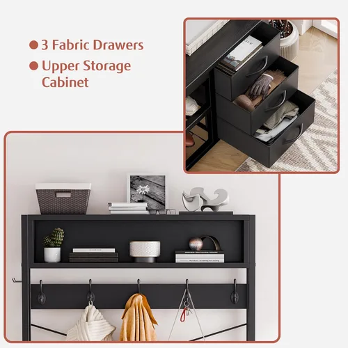 Miniatura 6 de Lulive Perchero de pie con banco y almacenamiento de zapatos, perchero independiente de 31.5" con estante de almacenamiento de 2 niveles, banco