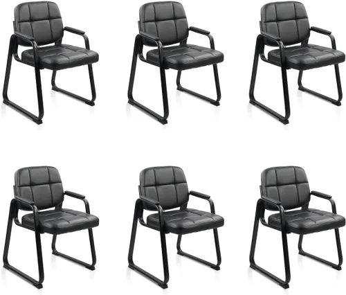 Miniatura 20 de CLATINA Silla de recepción de oficina con reposabrazos acolchado de cuero regenerado, silla ergonómica para sala de espera, vestíbulo, reunión, Negro