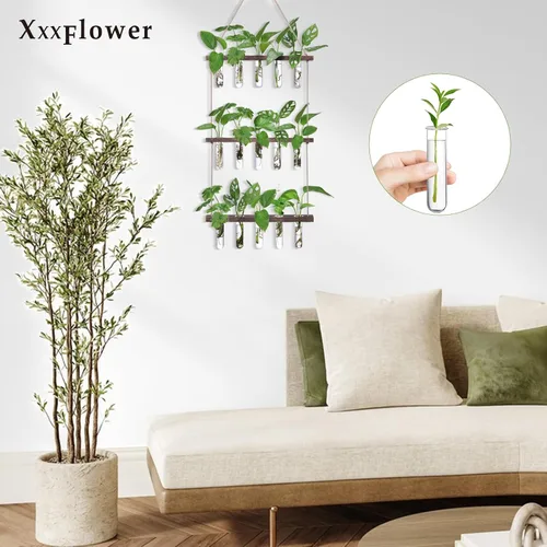 Miniatura 5 de XXXFLOWER Estaciones de Propagación de Vidrio Accesorios Tubos de Ensayo de Vidrio Niveles Maceteros Terrario de Pared para Hogar Oficina Colgador