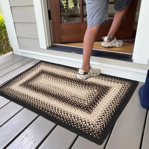 Miniatura 39 de Alfombra ovalada trenzada gris humo de 20 x 30 pulgadas, lavable para interiores y exteriores, decoración campestre para cocinas y entradas
