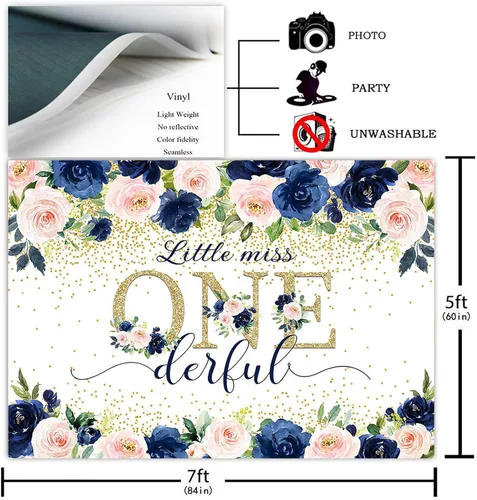Miniatura 2 de Avezano Miss Onederful - Telón de fondo para fotografía de fiesta de primer cumpleaños, color azul marino, rosa, para fiesta de primer cumpleaños