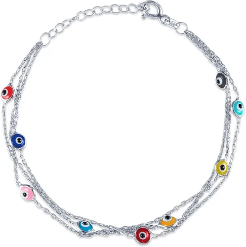 Miniatura 5 de Pulseras de plata de ley 925 con protección de cadena de triple capa, pulsera azul Ojo Turco para mujer, joyería bohemia delicada para mujer