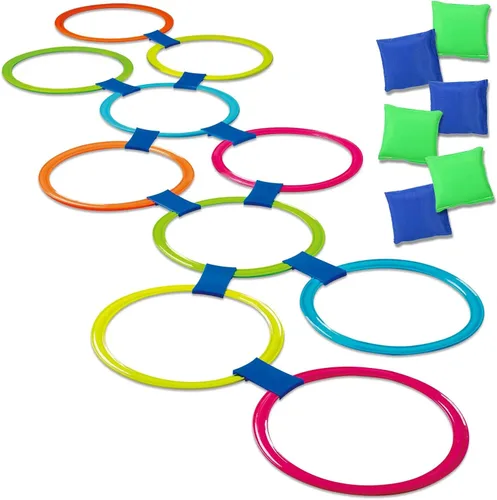 GOODLYSPORTS 2 en 1 con lanzador de bolsas de frijoles, combina anillos de Hopscotch con juego de lanzamiento de bolsas de frijoles, juego de