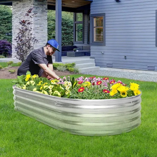 Miniatura 7 de HKLGorg Cama de jardín elevada galvanizada, caja de metal galvanizado de 6 x 3 x 1 pies, macetero ovalado grande elevado para flores, verduras