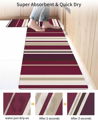 Miniatura 4 de Tapete de baño con rayas rojas y amarillas, antideslizante, de secado rápido y absorbente, de tierra de diatomeas, para fregadero de cocina