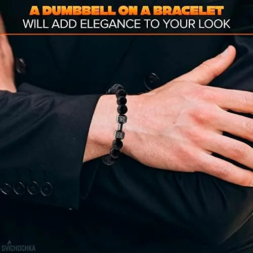 Miniatura 6 de Lava Beads Gym Bracelets for Men - 8mm Lava Rock Bracelet Natural Stone, Men Stretch Bracelet Bead Bracelet for Women- Alloy Dumbbell Bracelet
