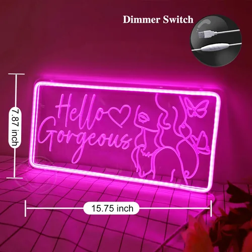 Miniatura 8 de Britrio Letrero de neón Hello Gorgeous para decoración de pared, luz de neón LED rosa, señal de pared de mariposa en forma de corazón
