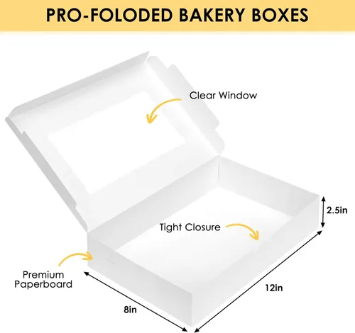 Miniatura 5 de Moretoes 48 cajas de panadería, cajas de galletas de 12 x 8 x 2.5 pulgadas con ventana de 3 estilos para fresas cubiertas de chocolate, postres