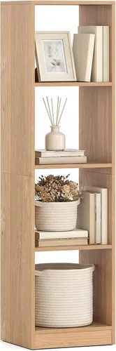 Giantex Estantería de 4 cubos de 56 pulgadas de alto, natural independiente de 15 pulgadas de ancho y 5 niveles con 4 kits antivuelcos, organizador