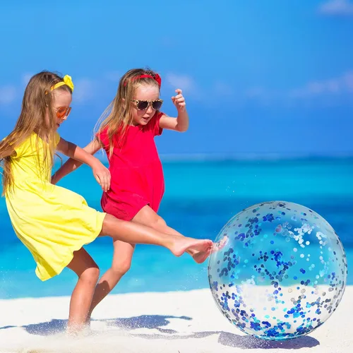 Miniatura 2 de Civaner 6 bolas inflables de playa con purpurina azul de verano de 24 pulgadas, bolas de piscina grandes con confeti brillante, flotantes, globos