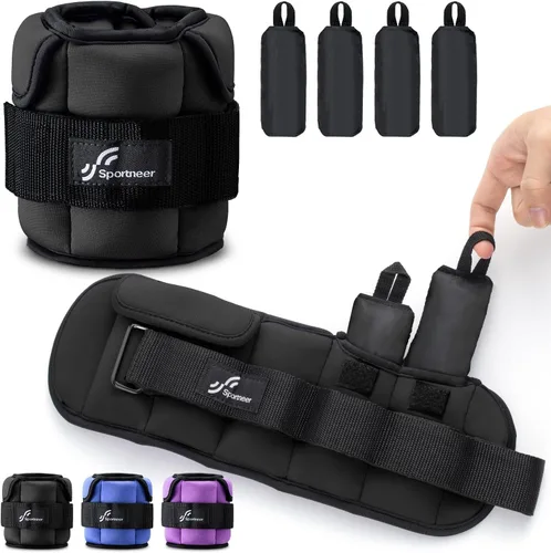 Sportneer Upgrade Adjustable Ankle and Wrist Weights for Women and Men 1-7 lbs / 1-10 lbs Set | Comfortable, Secure Fit for Walking, Running, Negro
