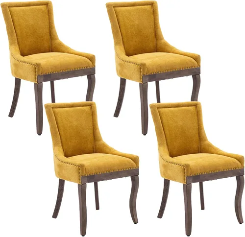 Miniatura 16 de Aoowow Juego de 2 sillas laterales tapizadas vintage de tela, sillas de madera maciza para cocina, comedor con cabezas de clavo, patas de madera