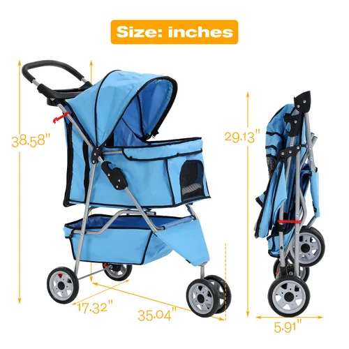Miniatura 7 de HCY Cochecito plegable para perros, 3 ruedas para mascotas, equipo para mascotas para gatos pequeños y medianos, perros, cachorros con cesta