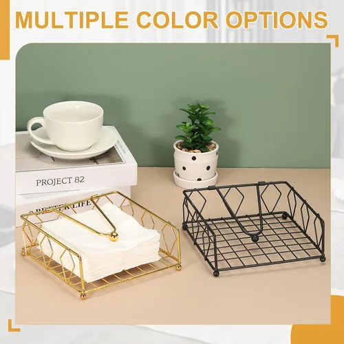 Miniatura 4 de uxcell Servilletero plano de metal, 7.2 x 7.2 x 2.8 pulgadas, elegante decoración de mesa de hierro rústico para el hogar, cocina, hoteles
