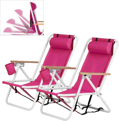 Miniatura 15 de Outvita Silla de playa plegable con reposacabezas ajustable de 4 ángulos de inclinación flexibles, con soporte para tazas, portátil, de alta Azul