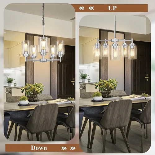 Miniatura 4 de 19.8'' Lámpara de araña de 5 luces de 19.8'' para comedor, isla de cocina, iluminación colgante moderna de granja con pantallas de vidrio, lámpara