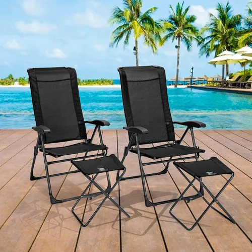 Miniatura 2 de Giantex 4 sillas plegables de patio con reposapiés, respaldo ajustable, paquete de 2 sillas de comedor portátiles para exteriores, para camping