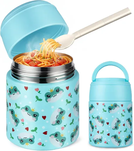 Miniatura 10 de Termo de Sopa de 10 oz para Comida Caliente para Niños, Frasco de Comida Aislado con Cuchara de Boca Ancha, Contenedor de Almuerzo de Acero Negro
