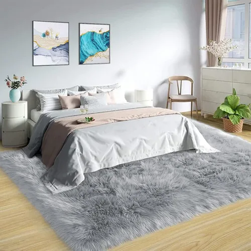 Miniatura 38 de Latepis - Tapete rectangular de piel sintética tipo lana de oveja suave, esponjosa y lavable para sala de estar, dormitorio, sala de juegos o Blanco