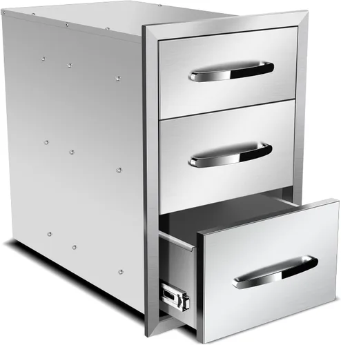 Cajones de cocina para exteriores, 14 pulgadas de ancho x 21 pulgadas de alto x 21 pulgadas de profundidad, cajones de barbacoa de triple acceso