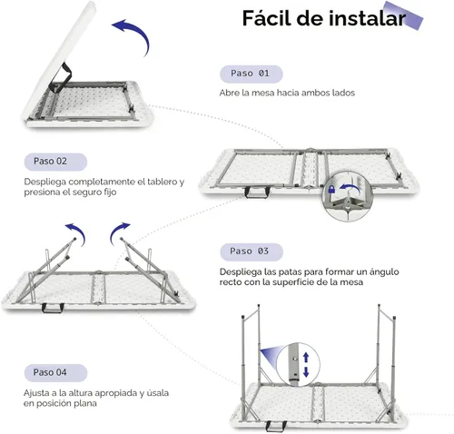 Miniatura 5 de Byliable Mesa plegable portátil de plástico resistente de 4 pies, mesa utilitaria plegable por la mitad, pequeña para interiores y exteriores, Blanco