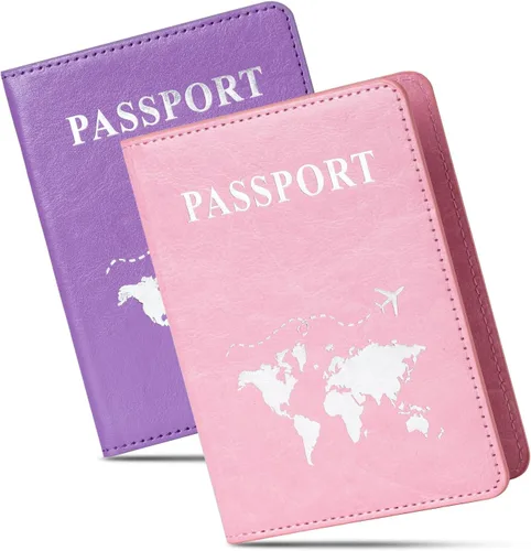 Miniatura 7 de Honmein 2 soportes para pasaporte, billetera ultradelgada para pasaporte, funda de pasaporte de piel sintética para mujeres y hombres